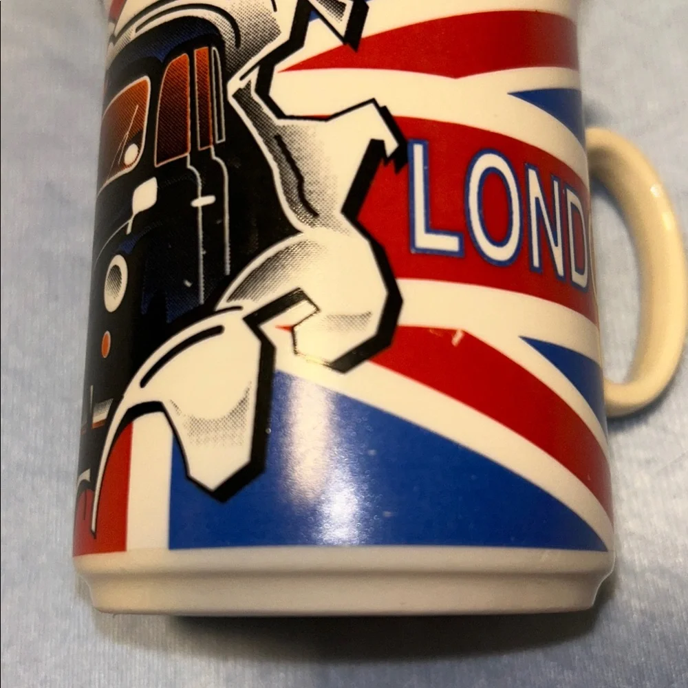Ceramic London Unmarked Red White Blue Taxi Coffee Cup